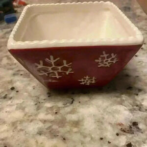 Mini square Christmas Bowl red with white snowflakes use for condiments or candy